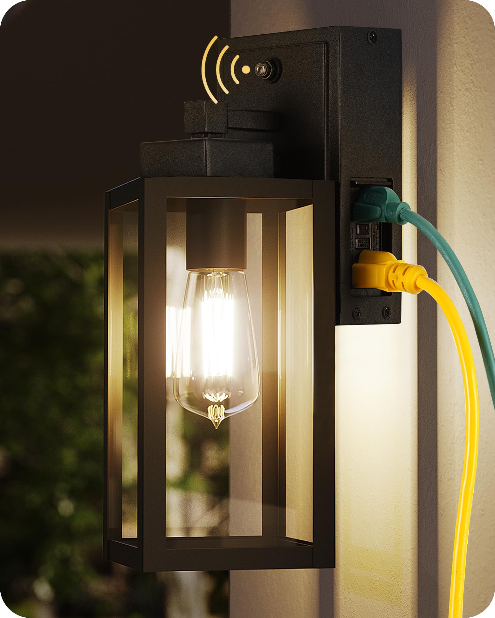 Dusk to Dawn Outdoor Light Fixture with 2 GFCI Outlet, Porch Light 100% Aluminum E26 Base Waterproof Anti-Rust Outside Wall Sconce ETL Listed, for Front Door, Patio, Garage, Garden B09HB05