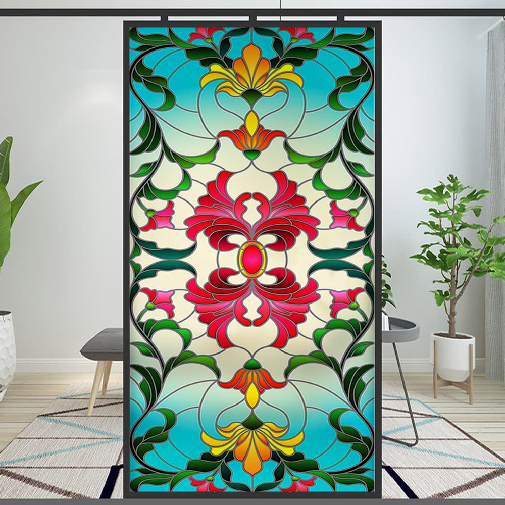 Privacy Windows Film European Church Style Stained Glass Static Cling Decorative Frosted Window Stickers (Pattern 4,19.7"x47.2"(50x120cm)) — image 1
