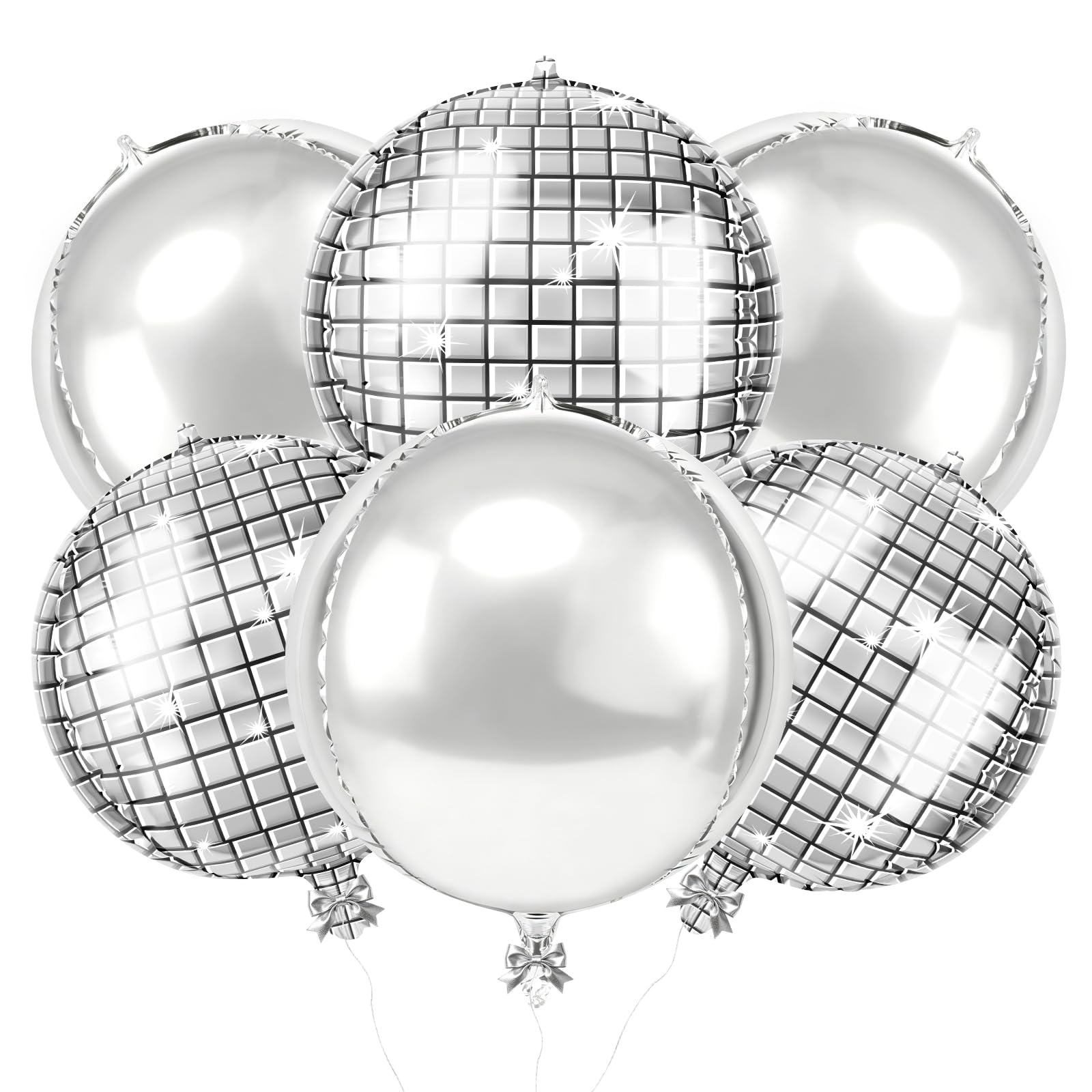 Alaoo Round Foil Balloons, 6Pcs 22" Balloons, Disco Ball Balloons, Happy Birthday Balloon for Wedding, Party Decorations, Graduation, Anniversary Party Backdrop