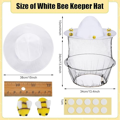 Miniatura 2 de Unittype Juego de 22 piezas de disfraz de apicultor de Halloween que incluye 2 sombreros de guarda de abejas y velo, 10 abejas de fieltro de lana,