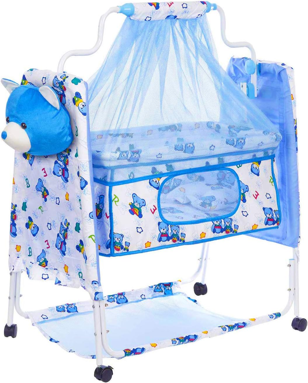 PANDAORIGINALSPANDAORIGINALS Premium Baby Cradle/Cot/Crib with Mosquito Net Paalna/Jhula (Blue)