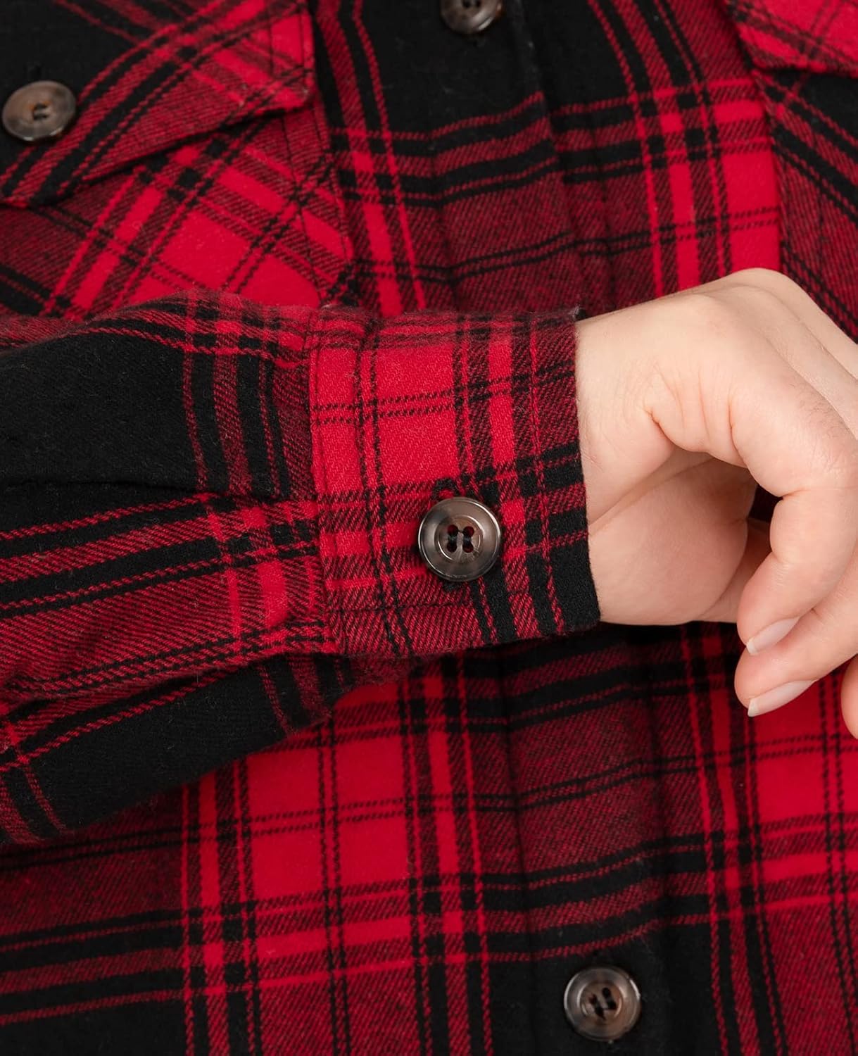 ThCreasa Womens Sherpa Lined Plaid Hooded Flannel Jacket with Hand Pockets Button Down Shirt Jackets - Image 5