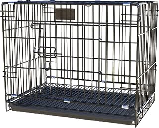 33.4" Portable Dog Cage, Metal Design Pet Cage with Removable Bottom Tray, Foldable Large Dog Cage