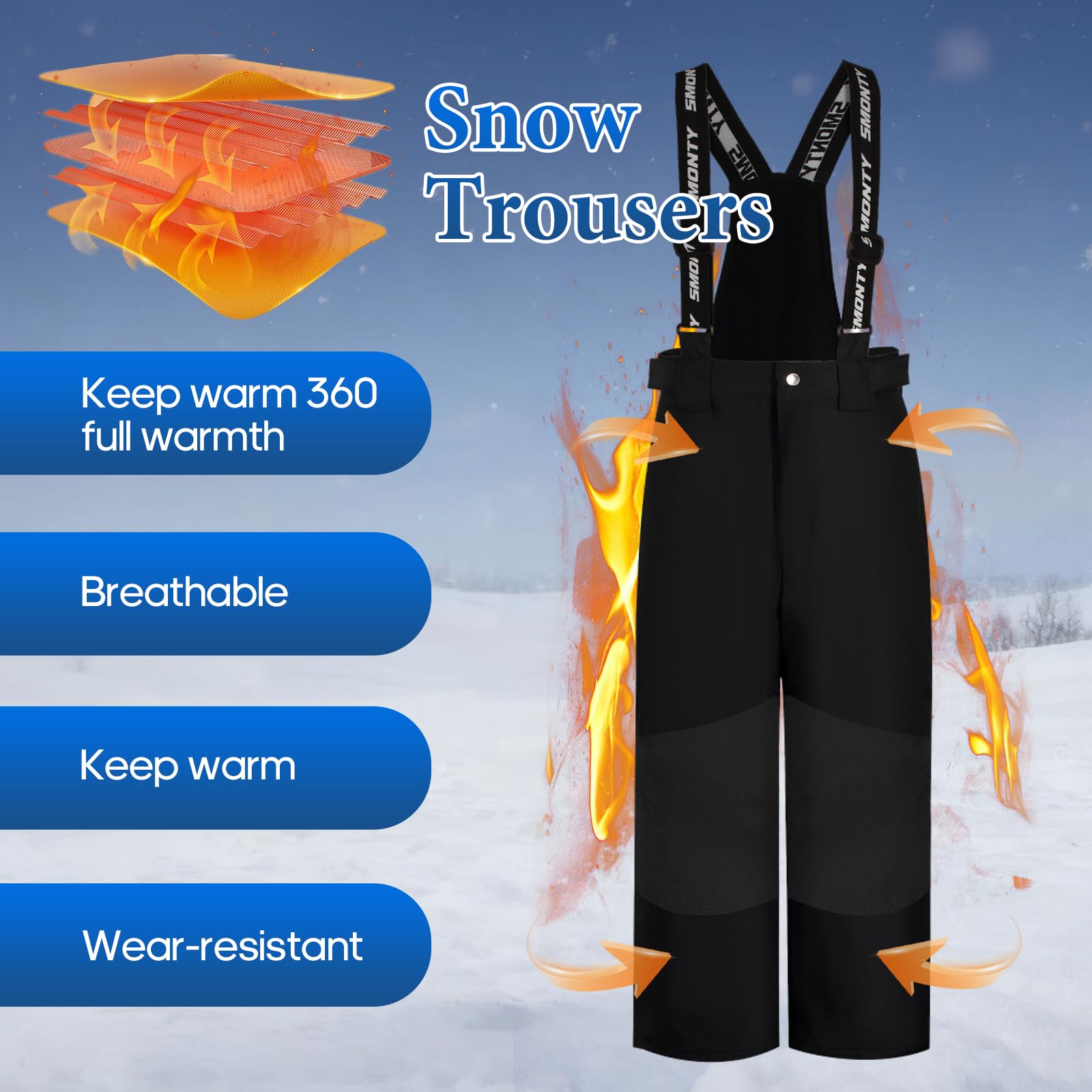 SMONTY Skihose für Kinder Mädchen Winter Wasserdicht Winddicht Warme Snowboard-Rückenhose