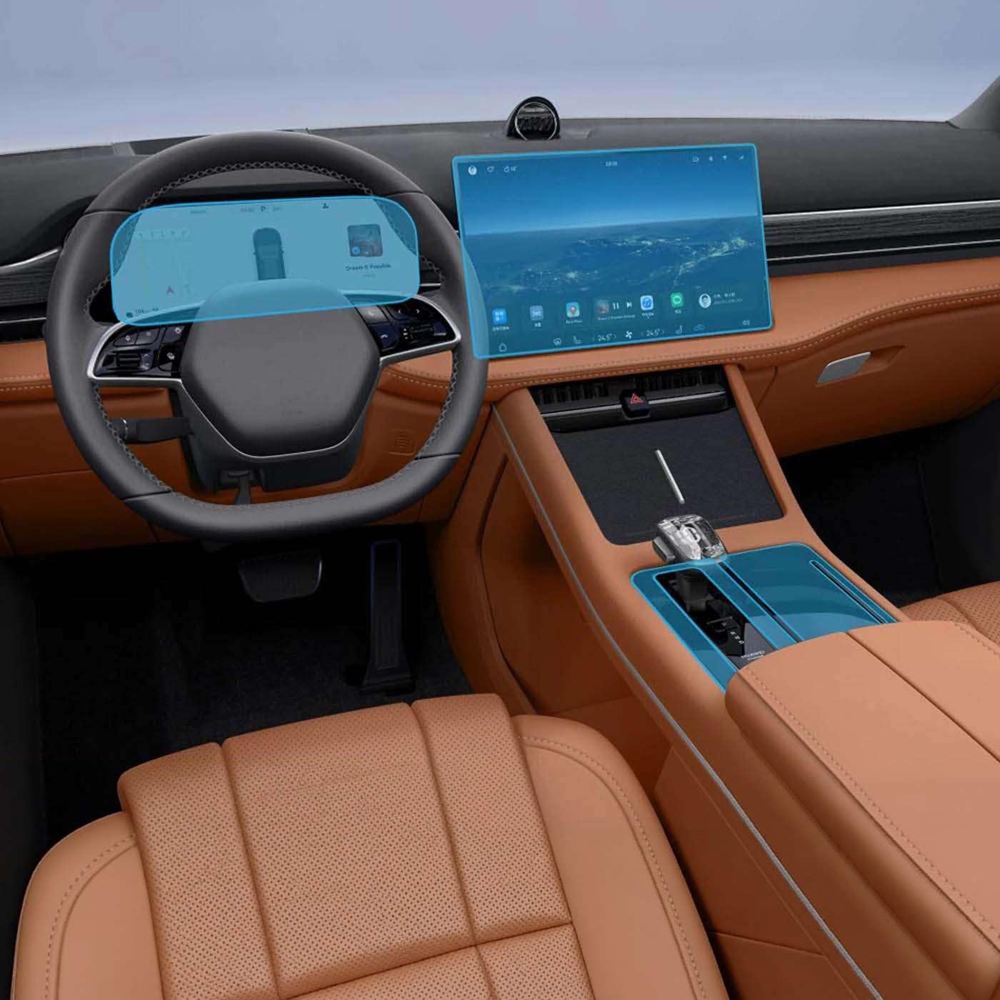 Car Interior TPU Film Center Console Media Dashboard Navigation, for Seres AITO M7 2024 2025 Anti-Scratch