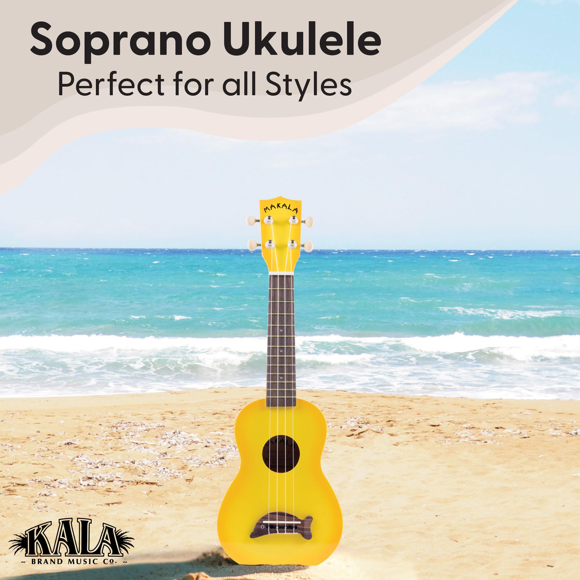 Kala Brand Music Co. Makala Dolphin, 4-String Ukulele, Right, Yellow Burst, Soprano Fun Design, Aquila Strings, & Durable Build - Image 2