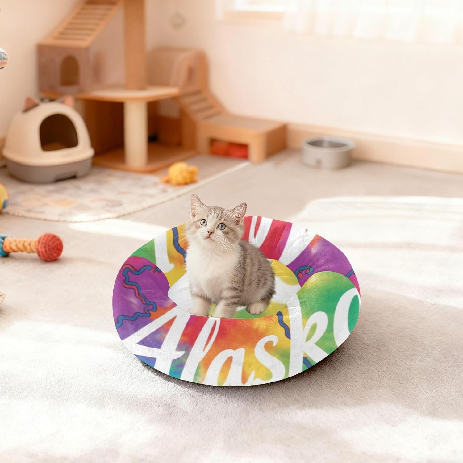 Alaska Tie-dye Pet Dog Bed Relieve Stress Dog Pillow Bed for Small Size Pets Sleeping S