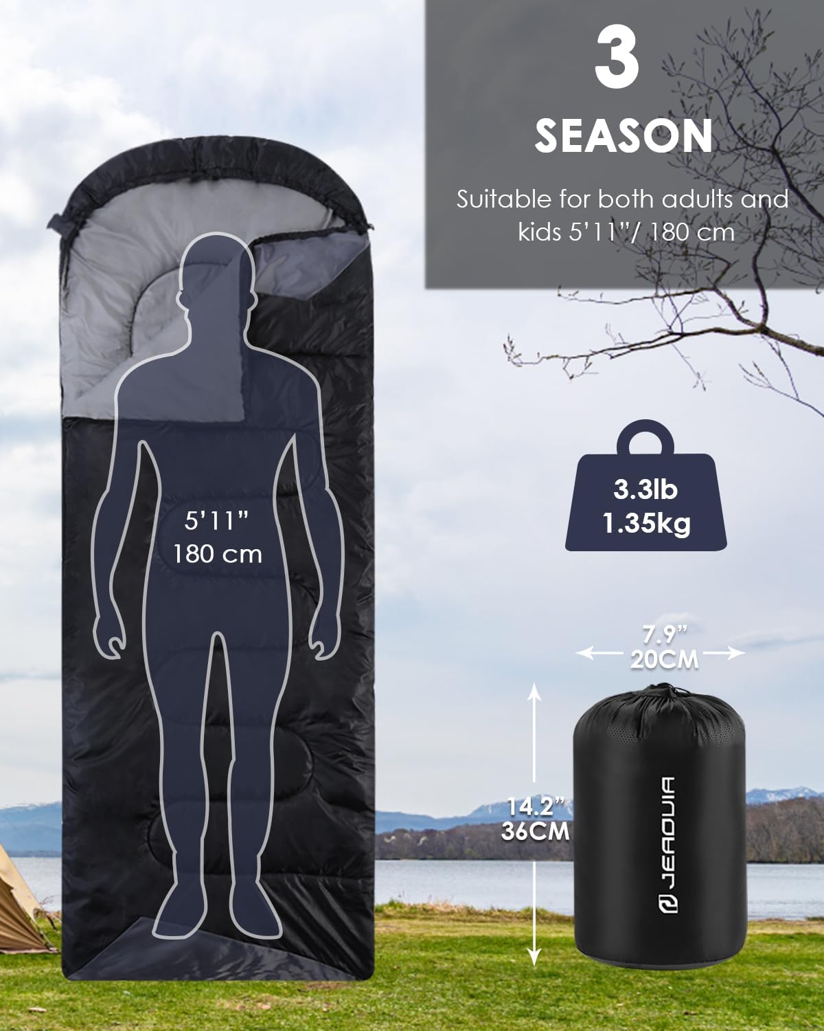 sleeping bags for adults backpacking lightweight waterproof- cold weather sleeping bag for girls boys mens for warm camping hiking outdoor travel hunting with compression bags black