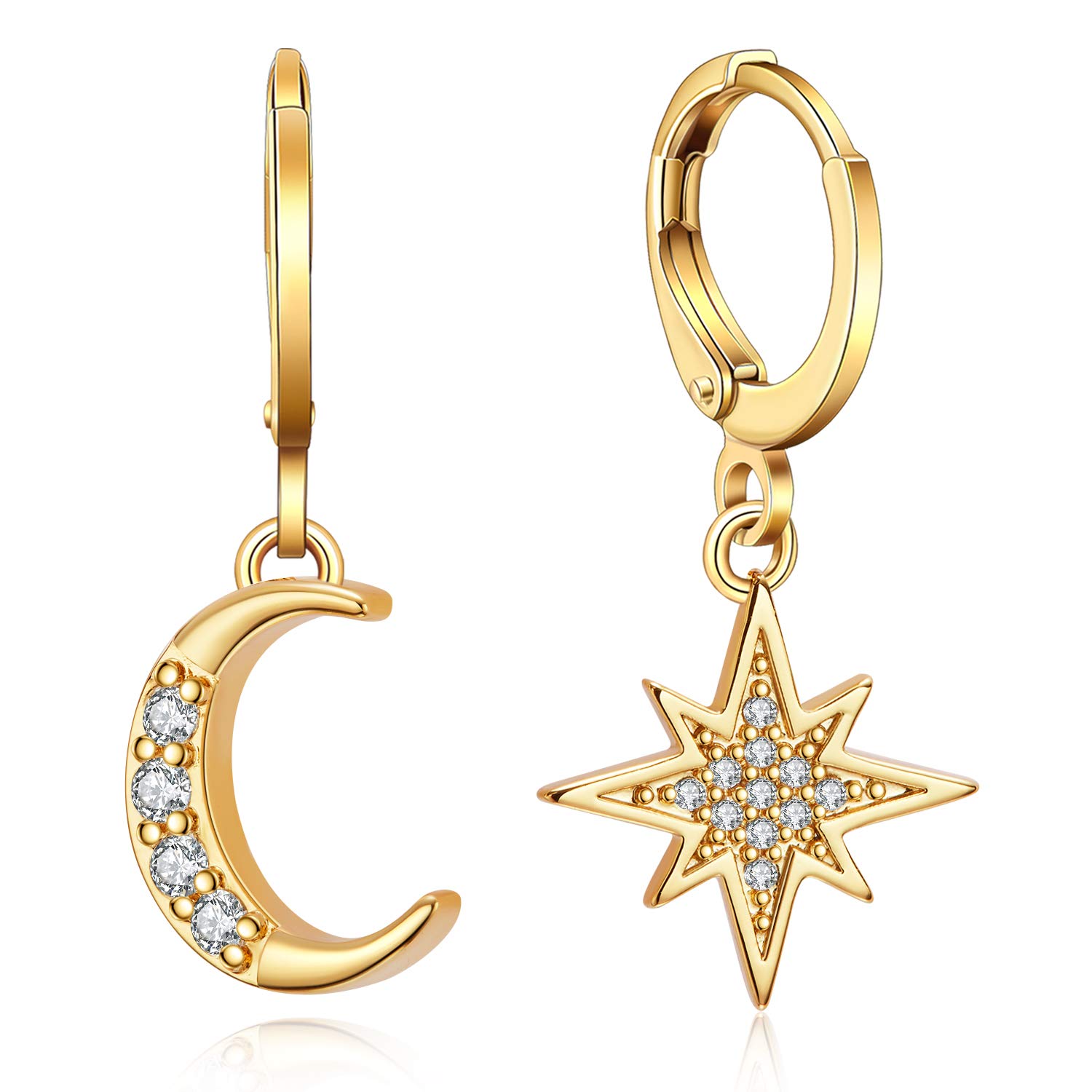 LdurianEar Cuff for Women 14K Gold Plated Cubic Zirconia CZ Fake Hoop Earrings Adjustable Huggie Earring Non Piercing Gold Cuff Earrings Jewelry Gift (Clip On Cartilage Earrings for Women Girls)