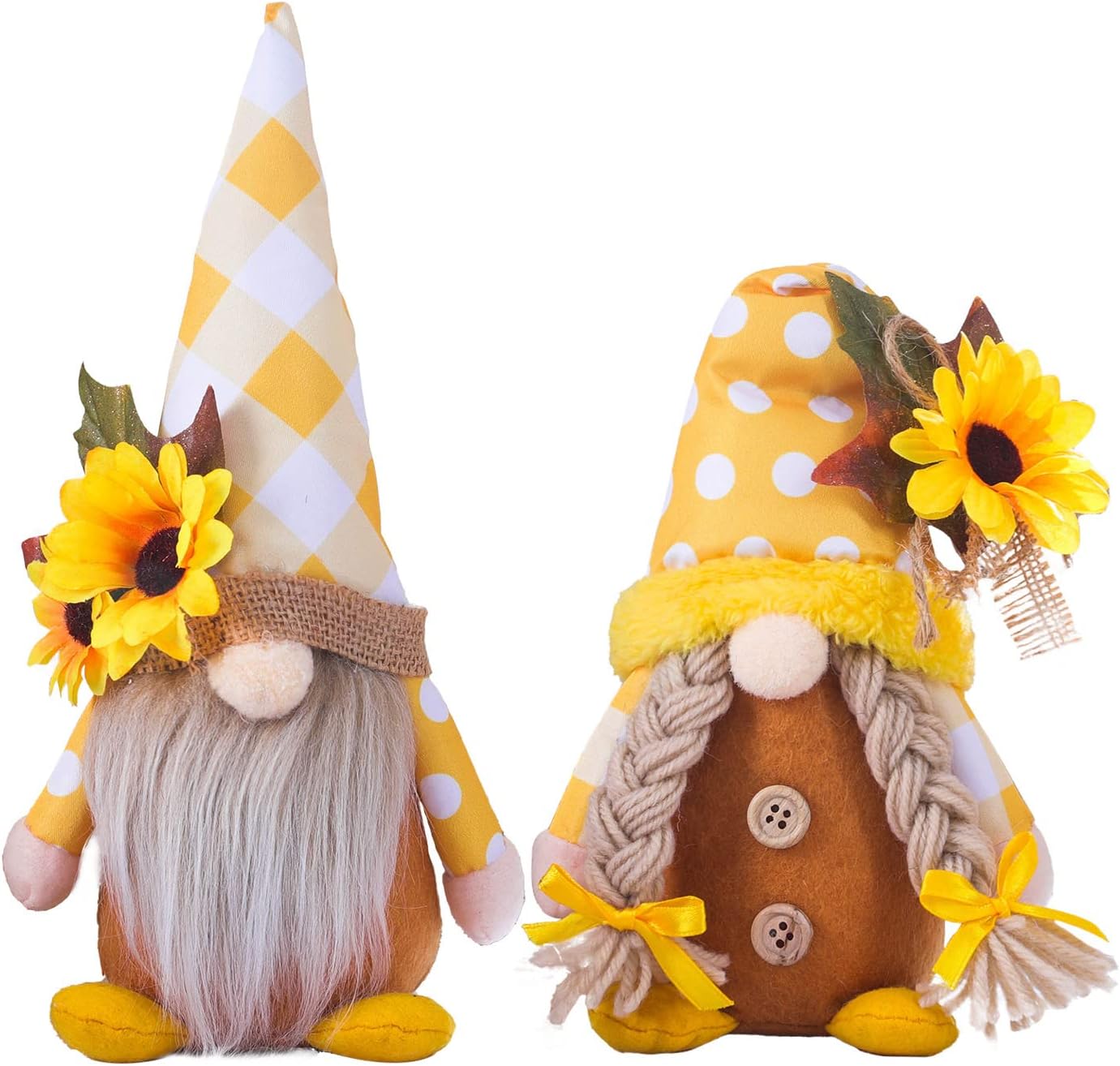 Sunflower Gnomes Plush 2 Pack: Spring Summer and Autumn Home Decorations, Ideal for World Bee Day, Kitchen, or Tiered Tray Summer Display - Perfect Handmade Gnome Gifts for Fall Decor