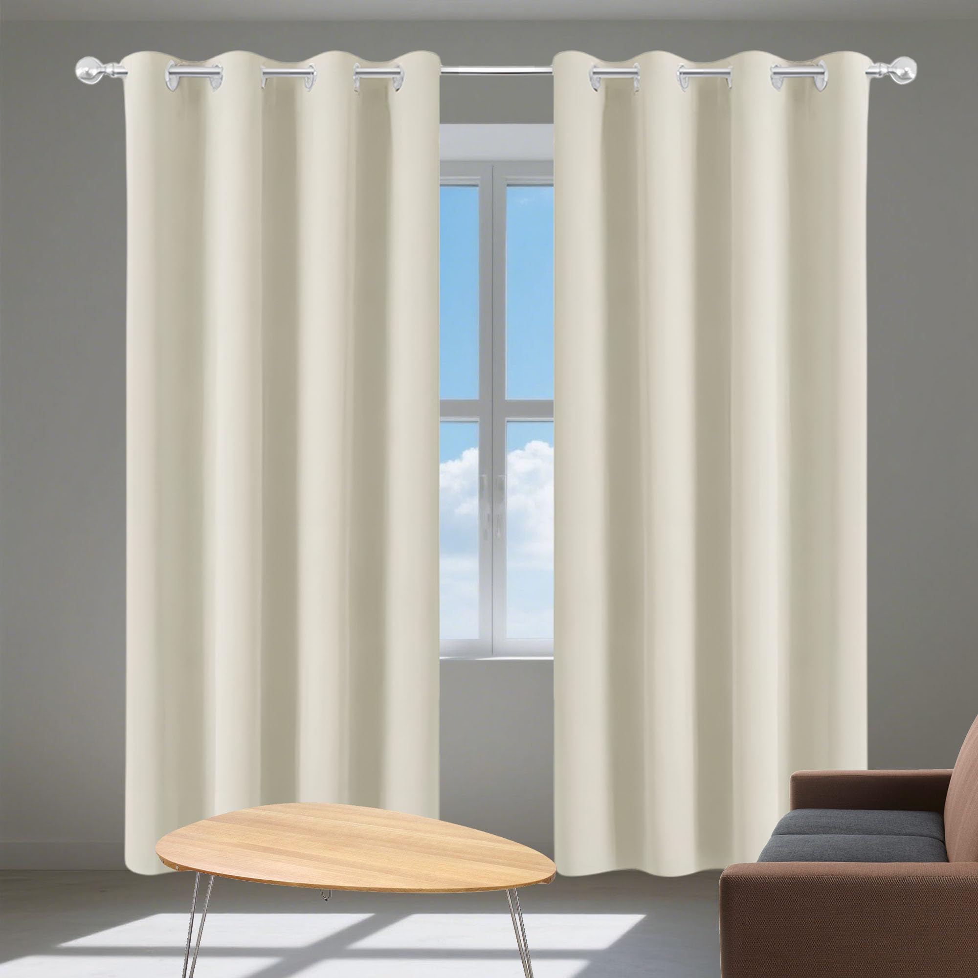 Rideaux occultants 158x194 cm beige à oeillets isolants thermiques