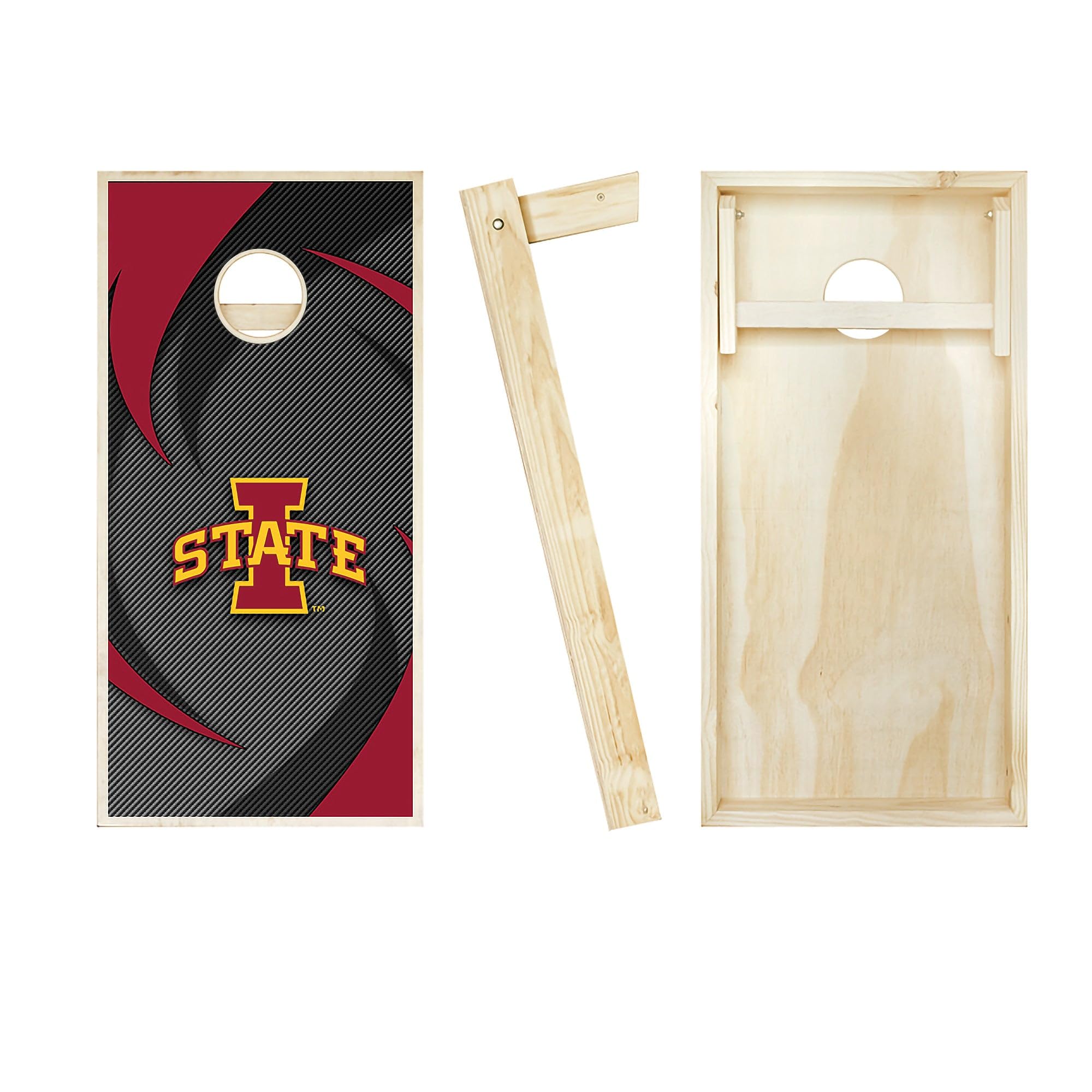Skip's Garage Iowa State Themed Swoosh Cornhole Set - Include Hole + Edge Lights + Score