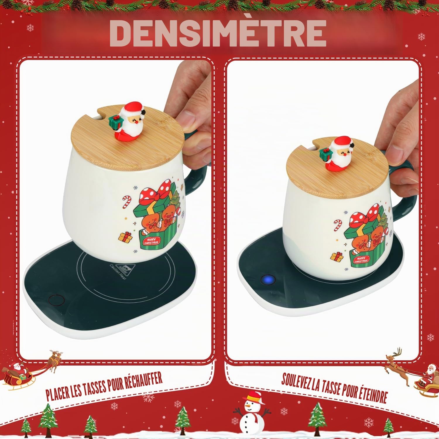 Chauffe-tasse chauffant pour Noël, chauffe-tasse électrique, chauffe-café, tasse de Noël de 400 ml, tasses de Noël (motif éléphant)