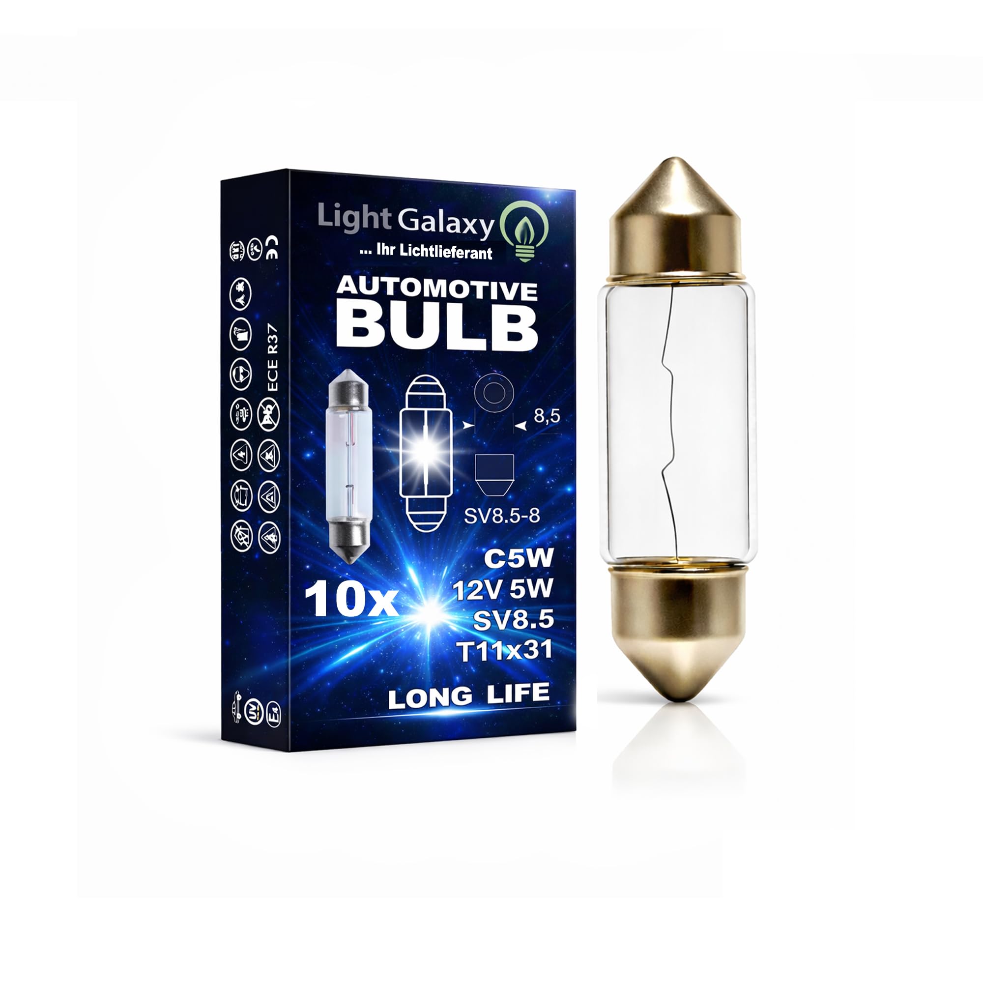 Light Galaxy ... Ihr Lichtlieferant Soffitte 31mm C5W 12V 5W SV8.5 für Auto Anhänger Innenraum Kennzeichen Kofferraum Beleuchtung – 10er Set