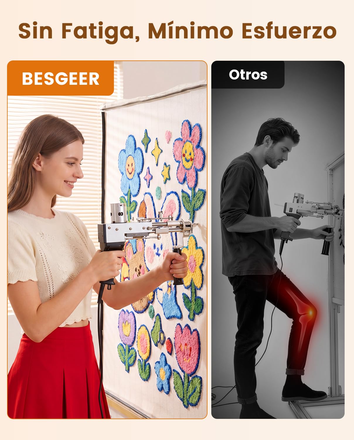 BESGEER Marco de Tufting de Alu 100x100 cm con Tira Antipinchazos y Tela | Seguro para niños y mascotas, listo para usar, gran estabilidad, Bastidor de tufting para tapices