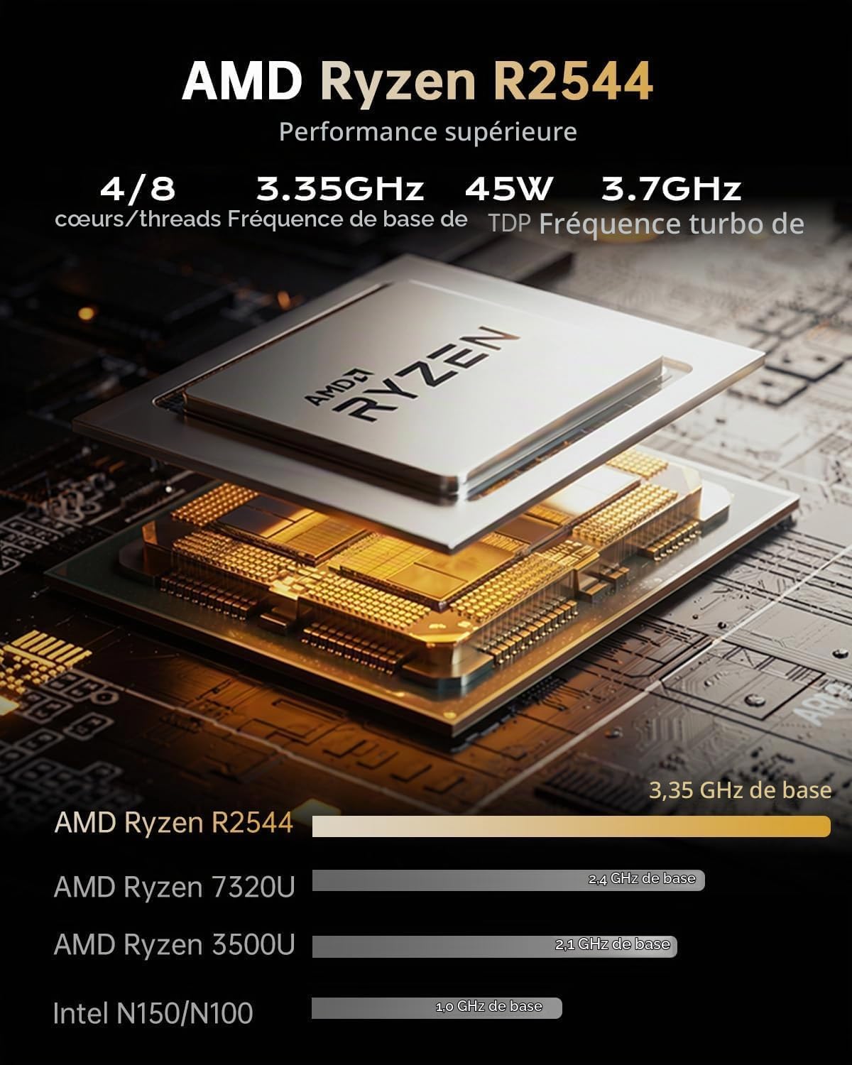 15,6" Ordinateur Portable avec Ryzen R2544 jusqu'à 3,70GHz