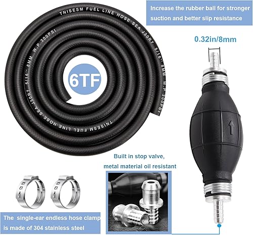 Miniatura 3 de Tnisesm Conjunto de línea de combustible de 516 pulgadas, manguera de línea de combustible trenzada de nailon NBR, motor fuera de borda marino, para