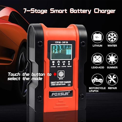 Miniatura 3 de IEIK Cargador de batería automotriz 12V 6A - 24V 3A Cargador inteligente multifunción para automóvil, camión, motocicleta, cortacésped, barco, ATV,