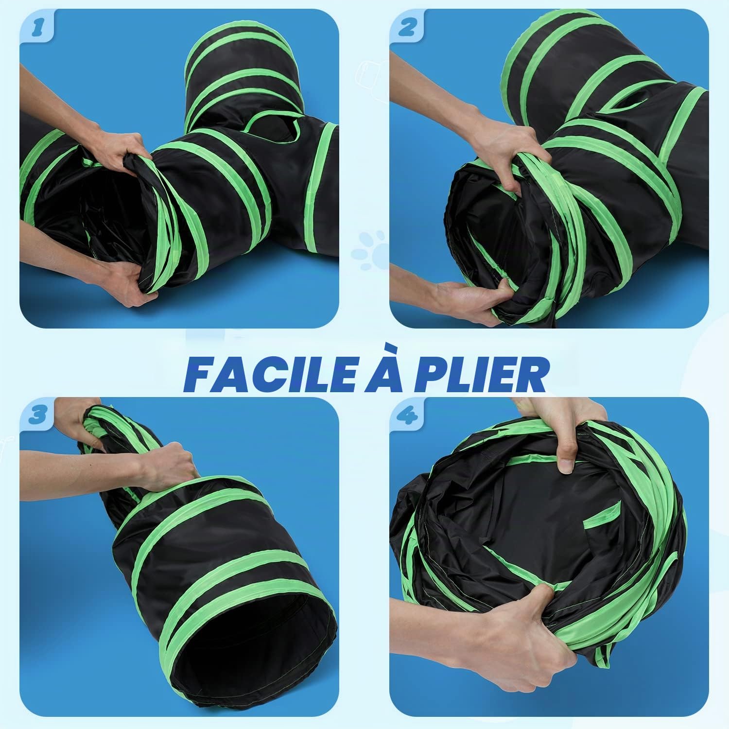 Tunnel de chat de type osseux amélioré, Tube de tunnel de jeu pliable à 4 voies pour chat avec sac de rangement pour chats, chiots, lapins, furets, cochons d'Inde, utilisation intérieure et extérieure