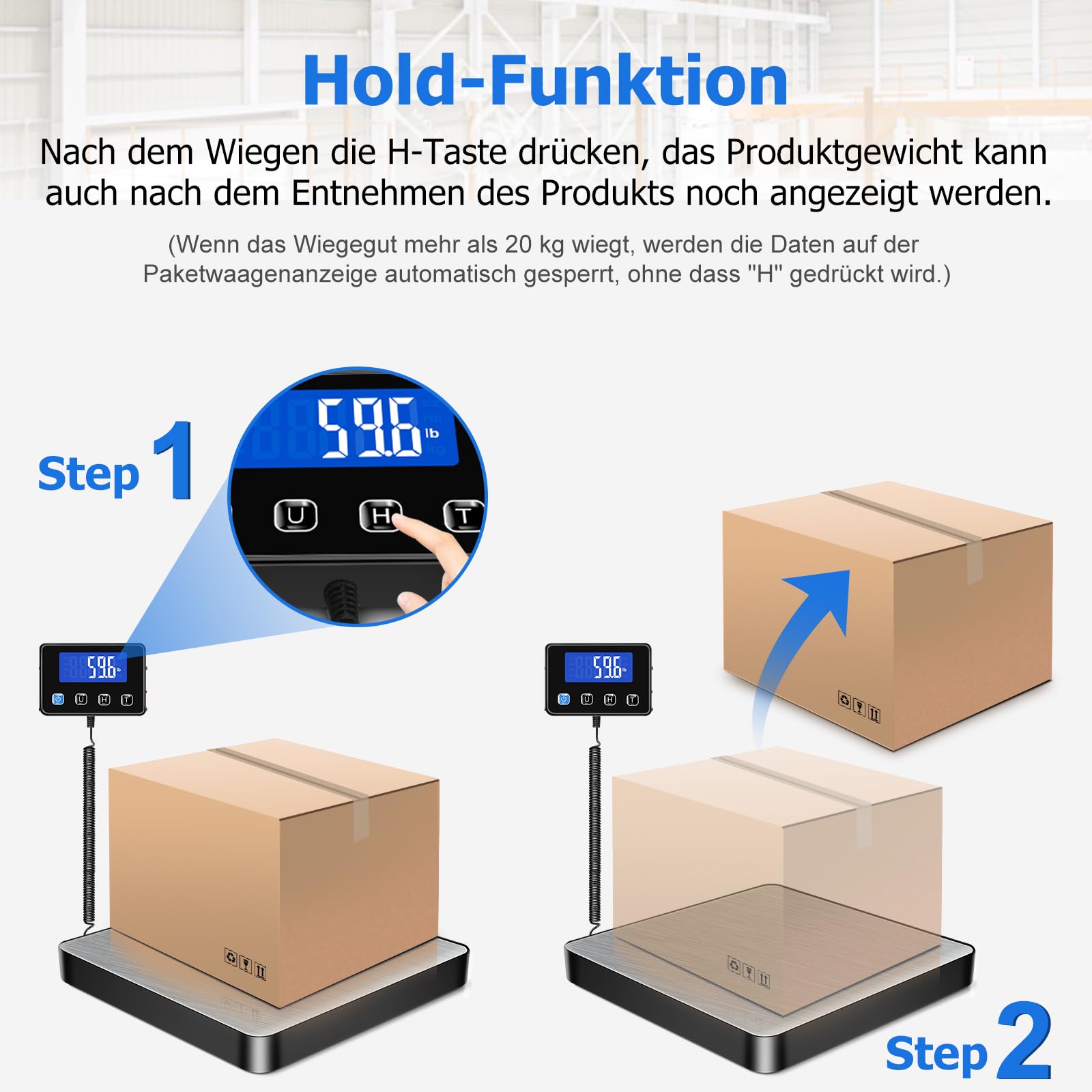 KUAIVO Paketwaage, Hochpräzise Plattformwaage 200kg/10g mit LCD/Hold/Tara Funktion, Postwaage aus Edelstahl für Pakete, Gepäck, Lagerhaus, Unternehmen und für den Hausgebrauch, Aufladbar
