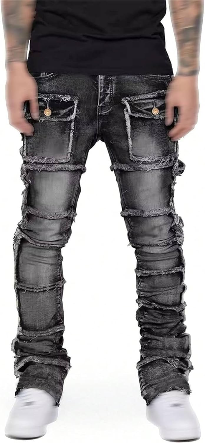 Maiyifu-GJ Men's Ripped Distressed Biker Jeans Slim Fit Straight Leg Denim Pants Fashion Stretch Skinny Jeans for Men