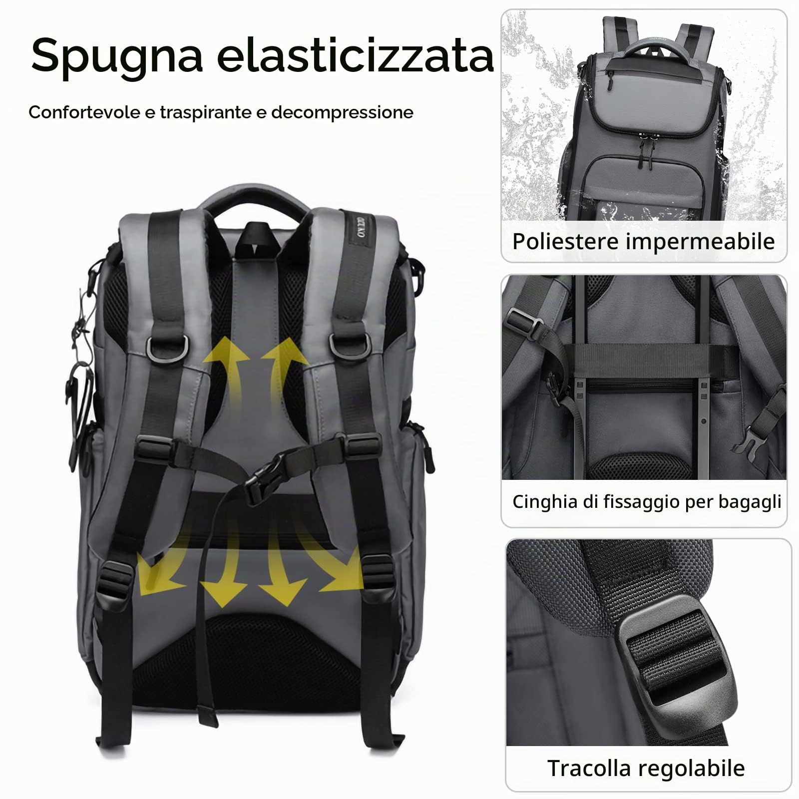 VARLIVOO Uomo Zaino 15.6" Laptop Zainetto Alta Capacità Borse Lavoro Viaggio Scuola Università Campeggio Antifurto Zaino Impermeabile Polyester Grigio