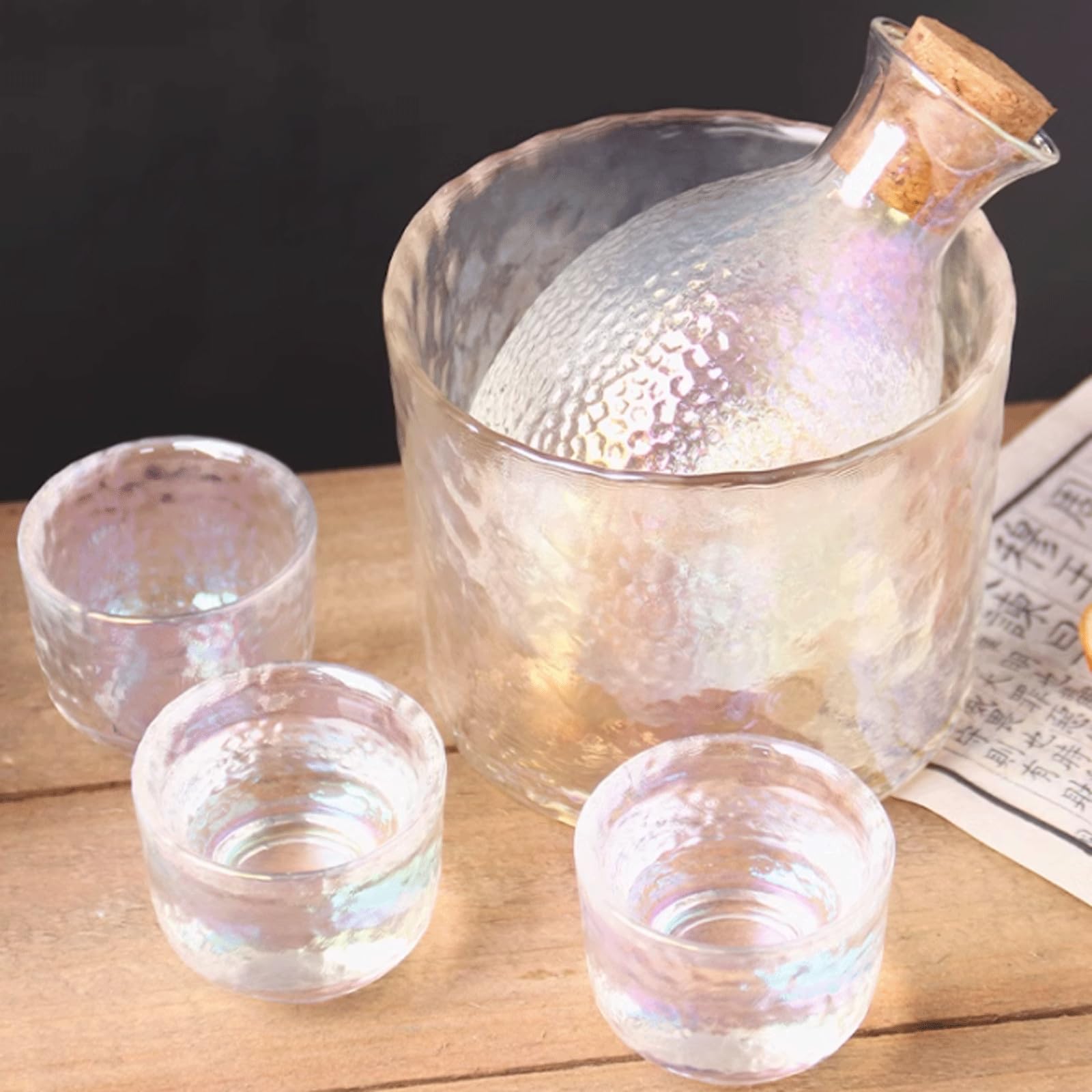 Juego de Sake de Vidrio, Taza de Sake Colorida, 1 Tetera, 1 Calentador de Sake, 4 Tazas de Sake, dispensador de Sake Estilo japonés, Juego de Sake, Juego para Beber Sake (Colorido)