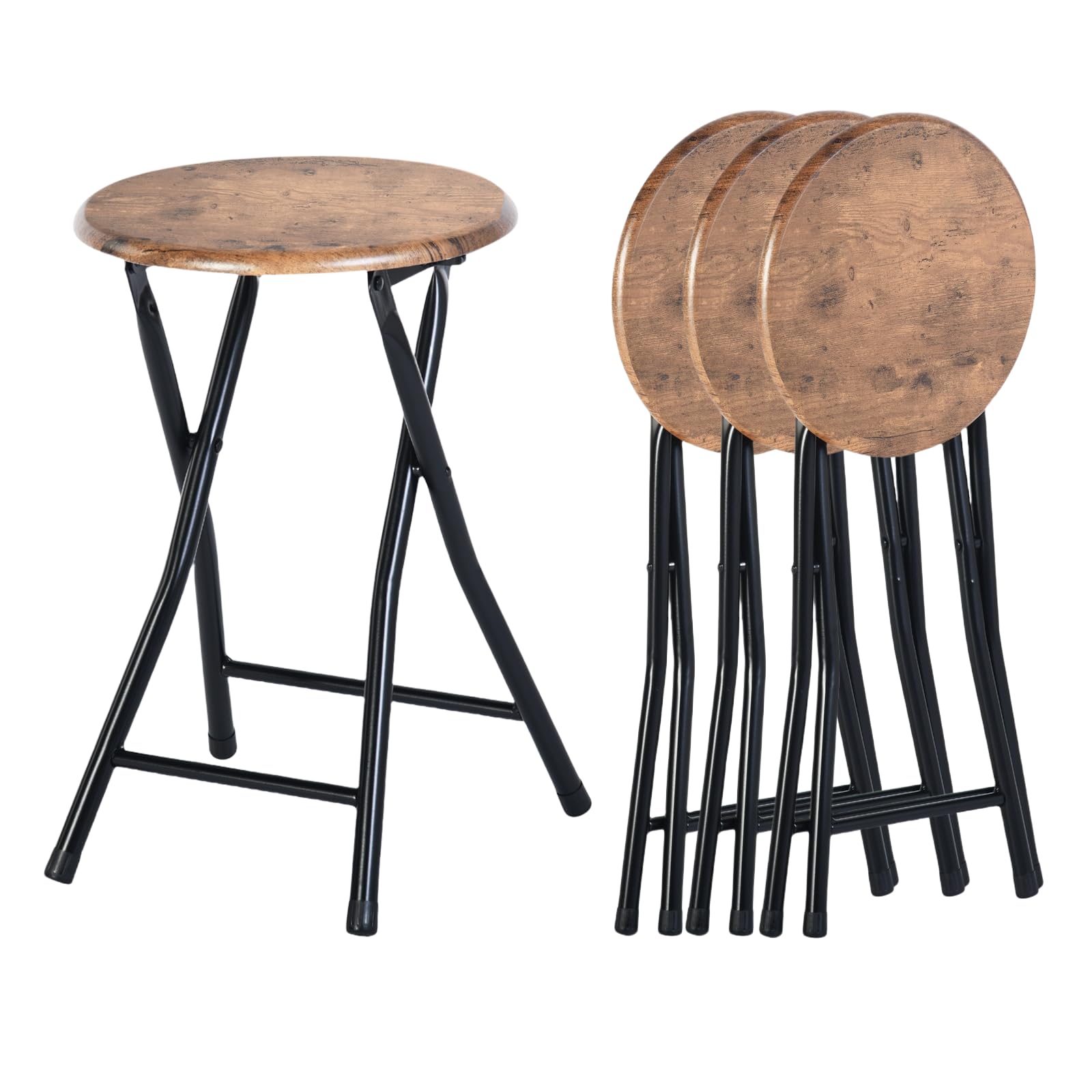 Set Di 4 Sgabello Pieghevole,Sgabello Cucina, Nessun Montaggio Richiesto,Sgabello Pieghevole Portatile,30×30×46 cm, Adatto per Cucina,Bistrot,Giardino e Esterni (Marrone Vintage e Nero)