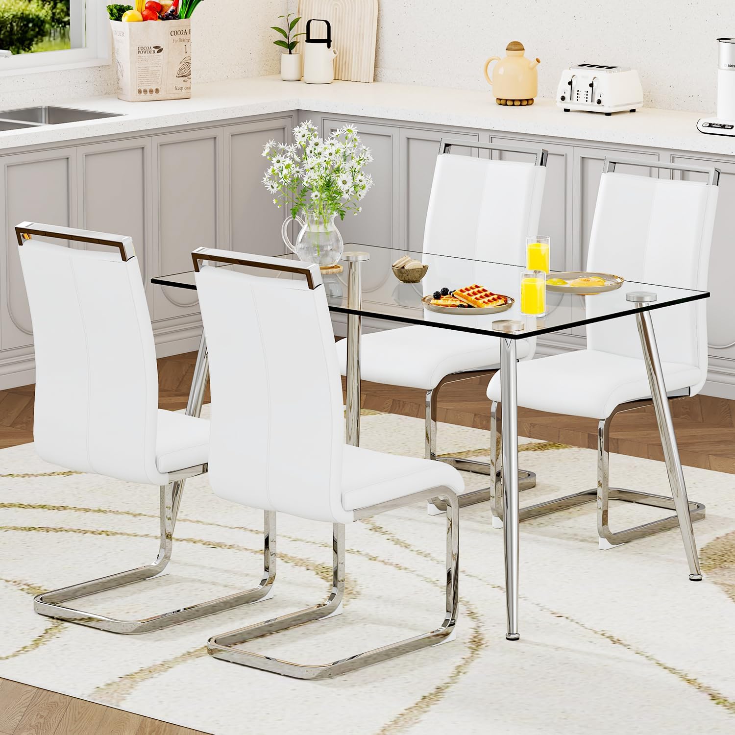 Amazon.com - Ebullient Glass Dining Table Set for 4, 5-Piece Set with 4 ...