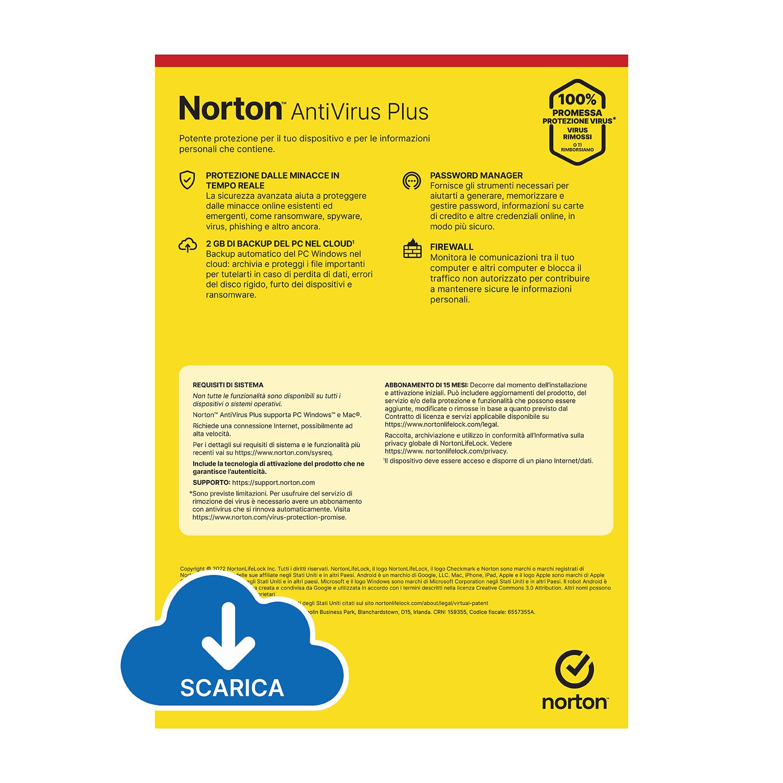 Norton Antivirus Plus 2024|1 Dispositivo| 15 mesi|Digital Download