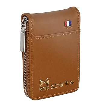 Storite Imported RFID PU Leather 9 Slot Vertical Credit Debit Card Holder Money Wallet Zipper Coin Purse for Men Women (Brown - 11.5 x 2 x 8 Cm) - image, photos