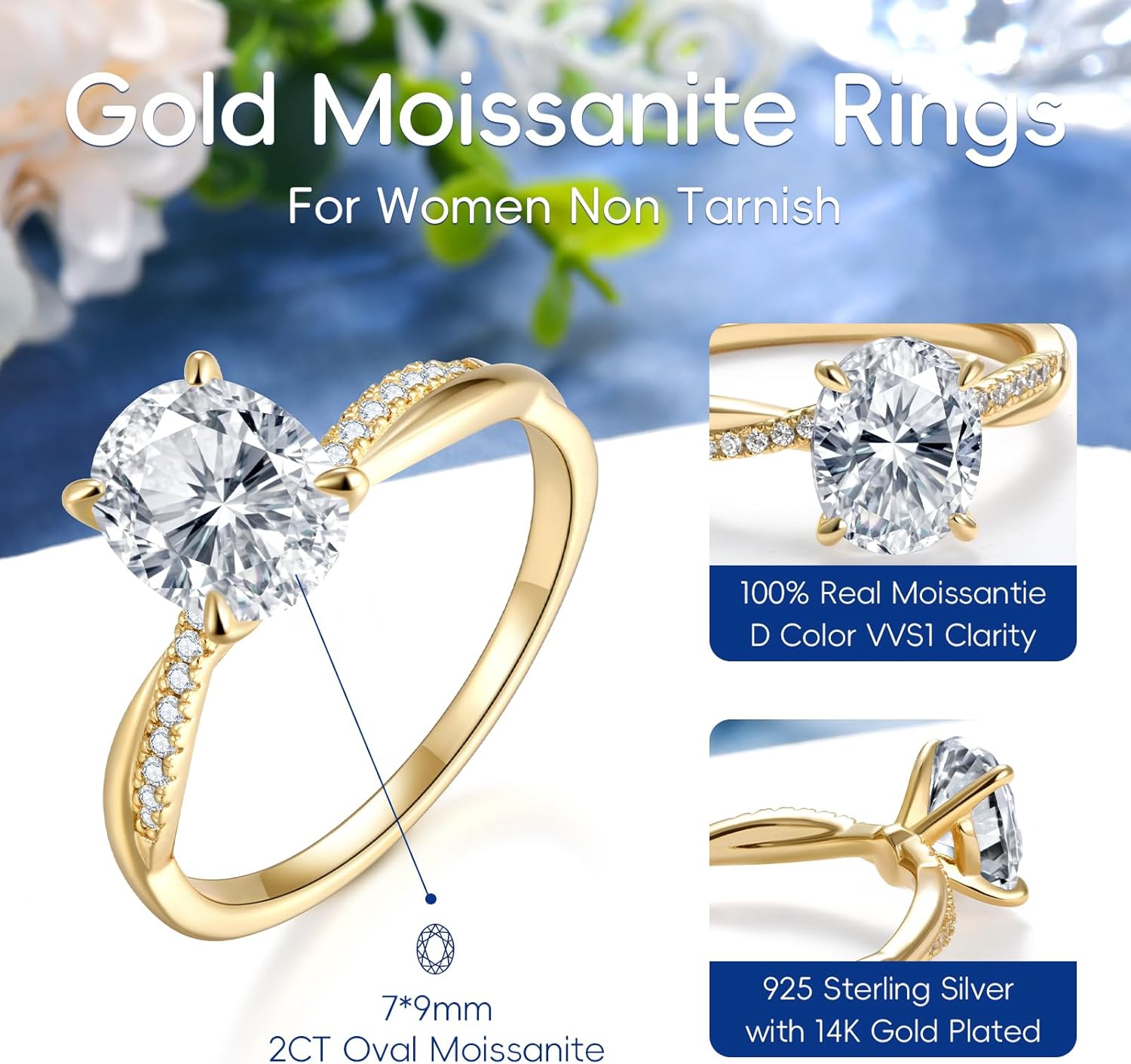 Radiant Cut Moissanite Engagement Ring for Women 2CT 3CT 5CT, Bezel Set Solitaire Ring, 925 Sterling Silver 14K Gold or White Gold Plated, D Color VVS1 Diamond Alternative Promise Wedding Ring