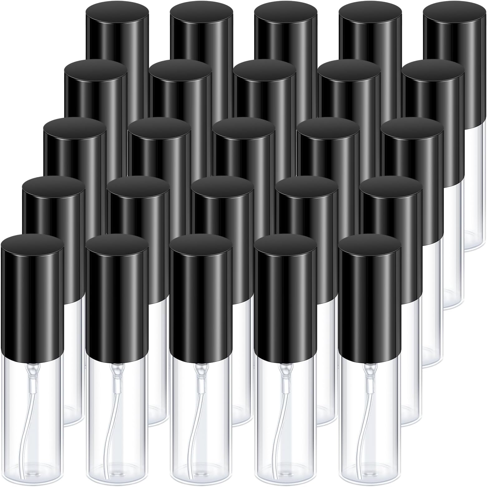 Yinder 25 Pcs 5 ml Travel Spray Bottle Refillable Perfume Atomizer Bulk Glass Mini Cologne Perfume Bottles Empty Fine Mist Portable Small Sample Containers, Black