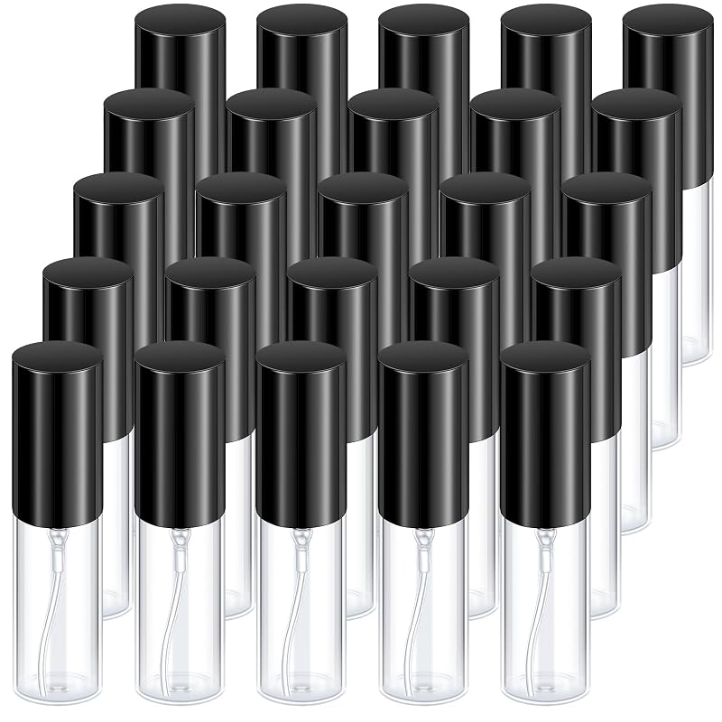 Yinder 25 frascos de perfume recarregáveis de vidro com spray, 5 mL, pretos