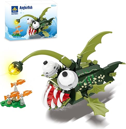 KAZI Criaturas de mar profundo, peces pescadores, juguetes de animales marinos, juego de figuras, regalos para niñas y niños de 6 años de edad (pez