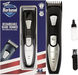 Barbasol Rechargeable Electric Beard Trimmer with Stainless Steel Blades and Adjustable Settings