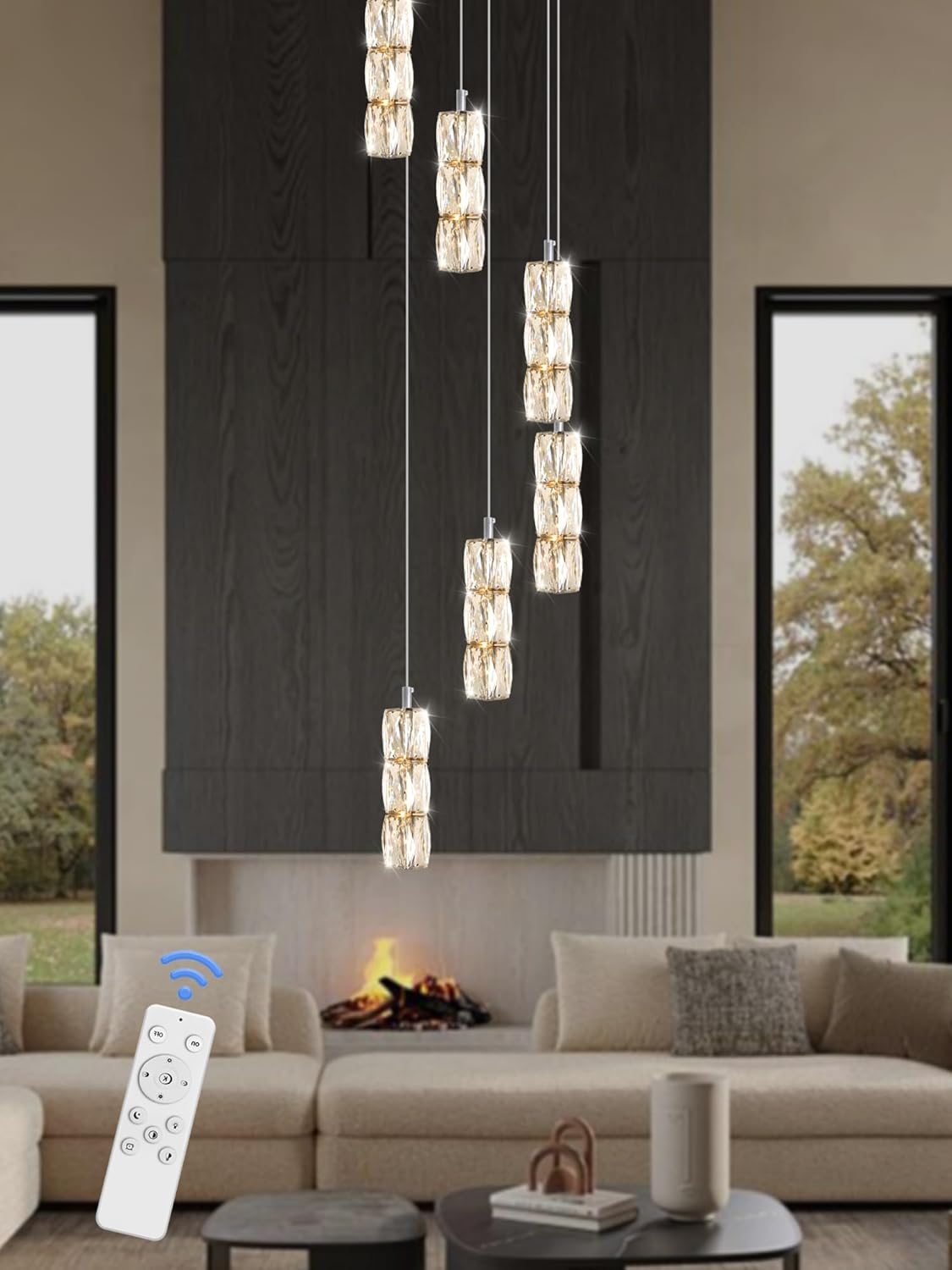 ykolupty H78 Pendant Lights Kitchen Island 6-Lights Pendant Chandelier for Dining Room Hallway Stairwell,LED Dimmable 2700K-6000K (Silver Chandelier)