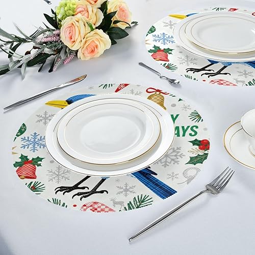 Miniatura 6 de Merry Christmas Robin Round Placement placemats and Coasters for Dining Table Set of 4 15x15 in mantelitos individuales para mesa