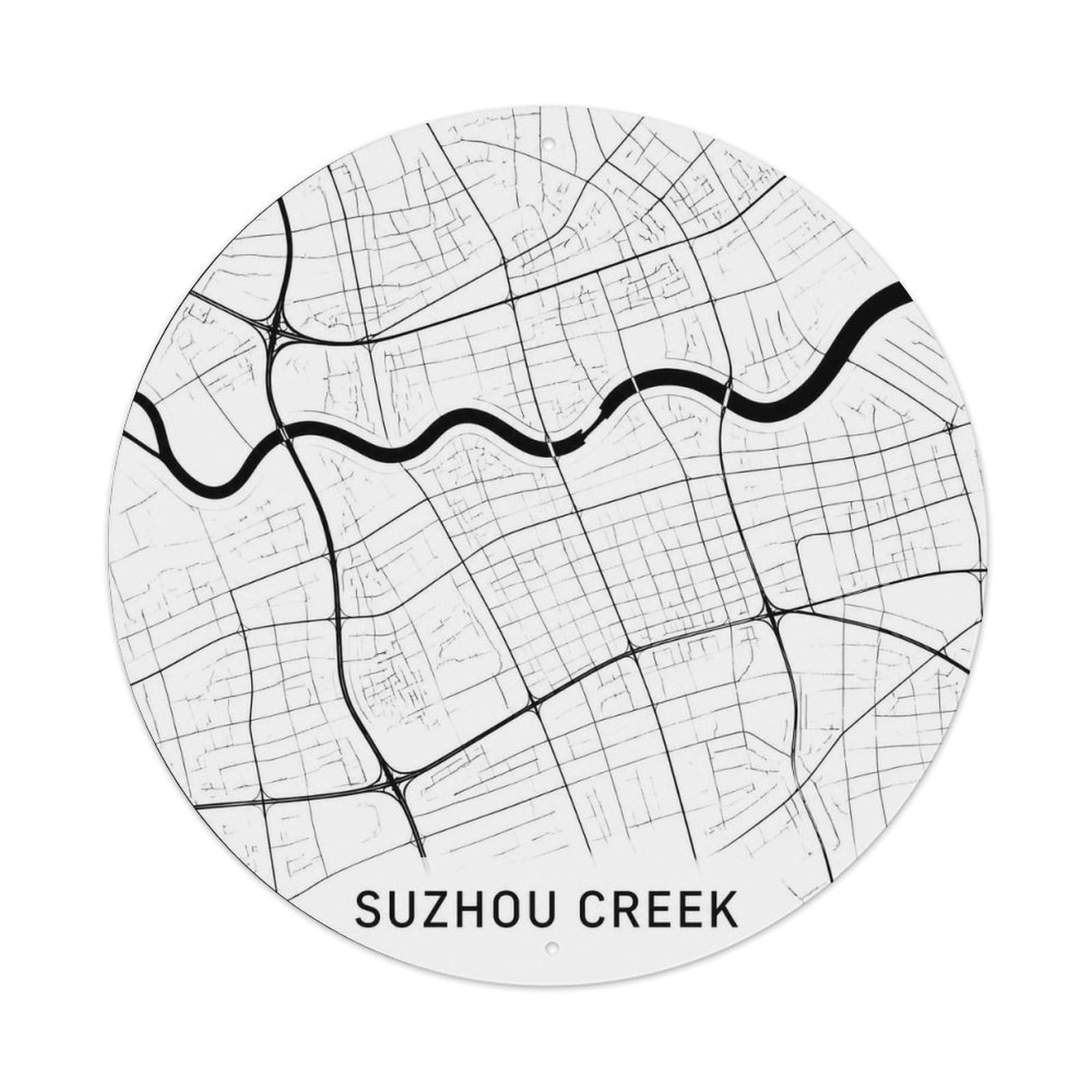 Okngb Style Vintage Travel Shanghai Suzhou Creek Collector Badge Metal Tin Sign Plaque Wall Decor For Cafe, Man Cave, Club Bar, Office, Home Garden Round Metal Poster 8X8inch