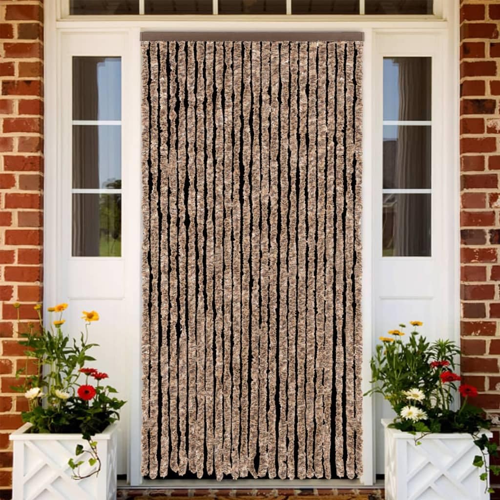 Tenda antimosche in ciniglia, 100 x 230 cm, per porte, beige e marrone scuro