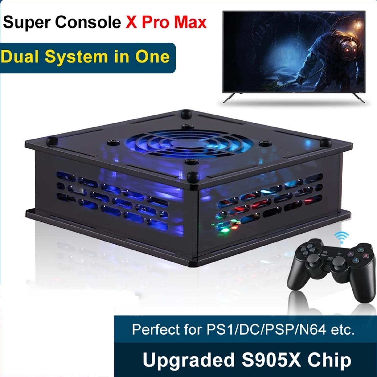 Super Console X PRO Plus, Konsola Do Gier Retro 256G, Konsola Do Gier Retro Z Wyświetlaczem HD I 2 Konsolami Do Gier, System Gier Android I Emuelec W 1, Dla Wyjścia TV 4K HD/AV