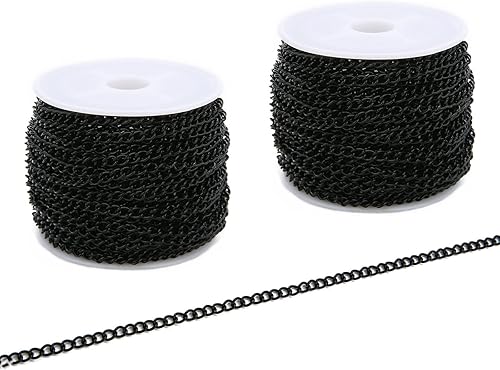 SWTOOL Cadenas de eslabones metálicos negros de 60 pies/20 yardas, cadena de bordillo de hierro a granel para manualidades DIY y fabricación de