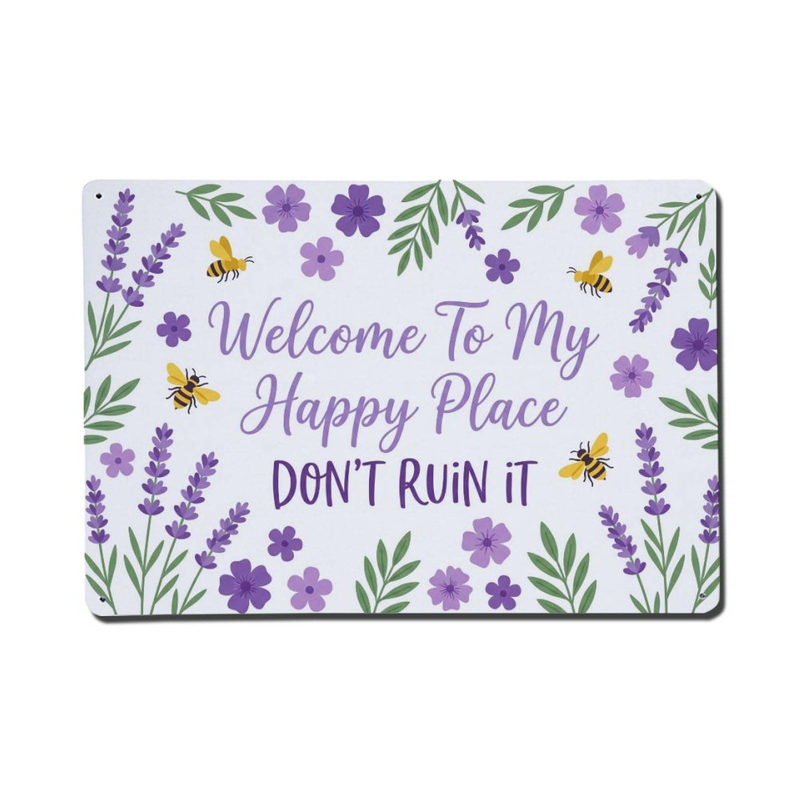 Lavender Bee Garden Porch Humor Metal Tin Sign Plaque Wall Decor for Cafe, Club Bar, Office, Home Garden Metal Poster 8x12Inch