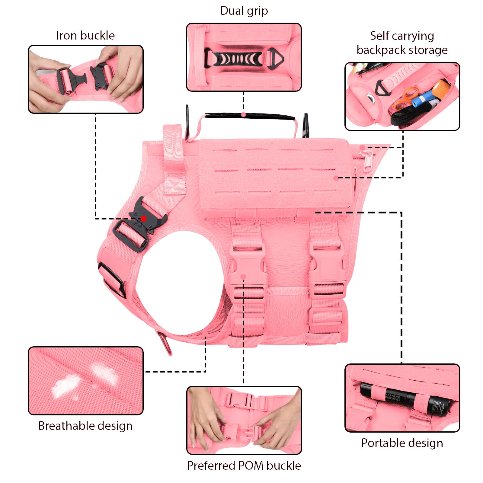 AIWAI Tactical Dog Harness with Handle for Large Dogs,2X Metal Buckle - Image 2