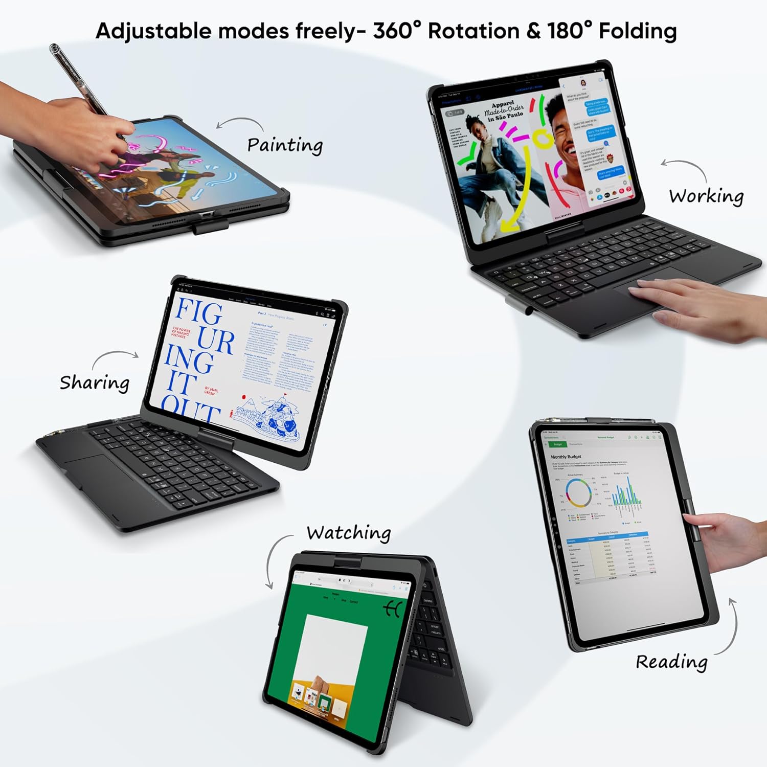 doqo iPad Pro 13 inch Case with Keyboard, Multi-Touch Trackpad, 7 Colors Backlight & 360 Rotatable, Thin & Light for iPad Pro 13 7th Gen