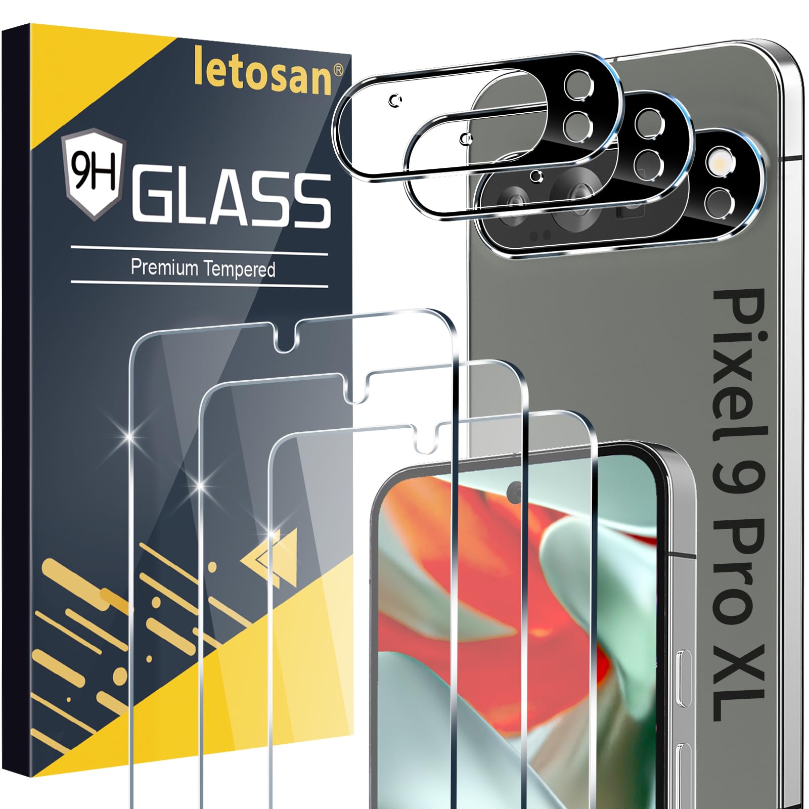[3+3 Pack] for Google Pixel 9 Pro XL Screen Protector, 9H Tempered Glass, Ultrasonic Fingerprint Unlock, Case Friendly HD Clear for Google Pixel 9 Pro XL Tempered Glass Screen Protector 5G
