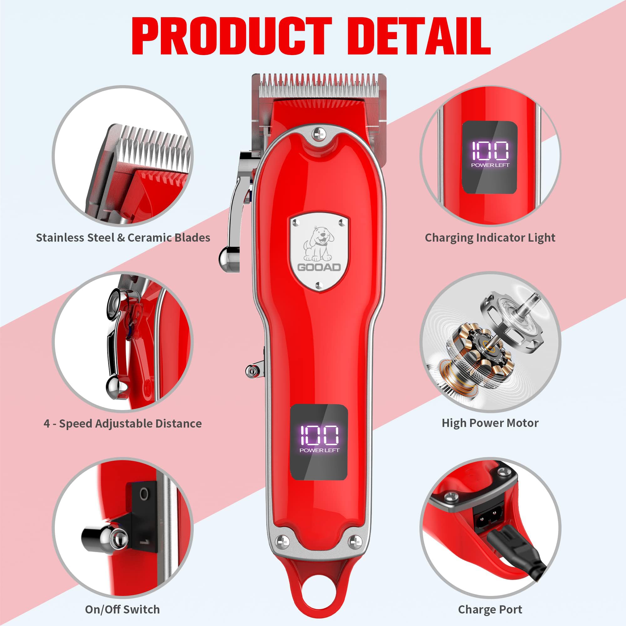 Tondeuse de toilettage pour chien, kit de toilettage pour chien, tondeuse de toilettage sans fil pour manteaux épais, tondeuse à poils de chien, tondeuse à faible bruit, tondeuse silencieuse