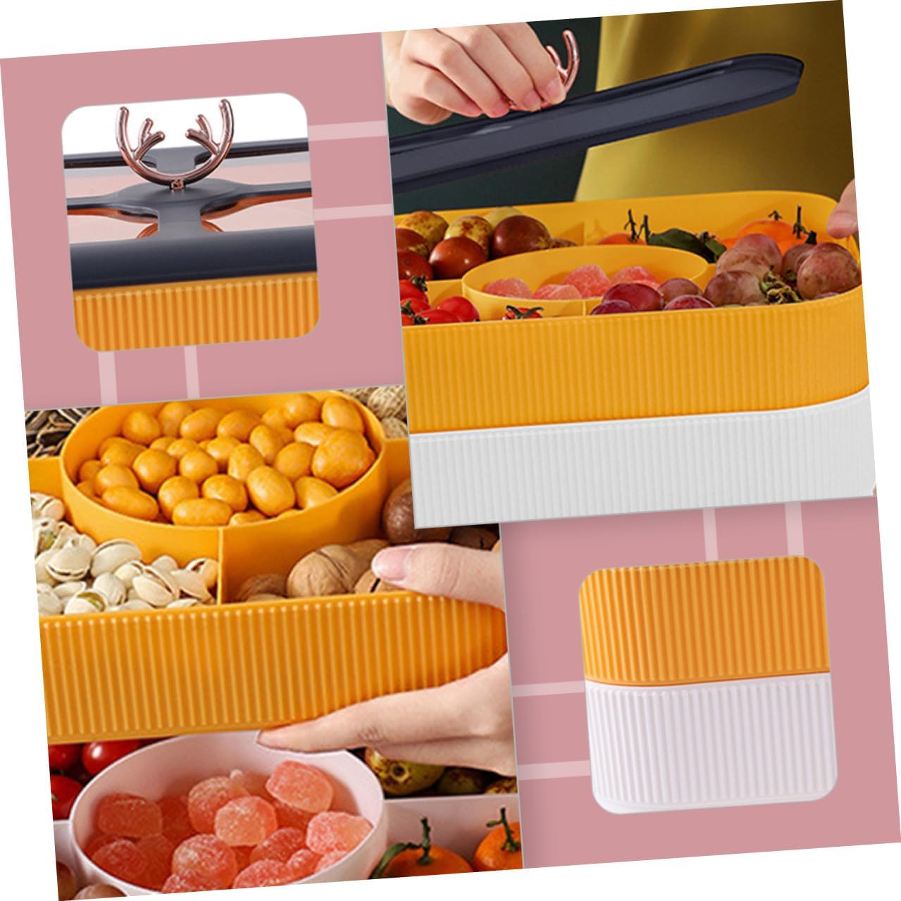 BESTOYARD Multi-compartment Candy Container and Fruit Storage Tray with Lid, Double-layer Snack Box for Home Kitchen and Party Serving