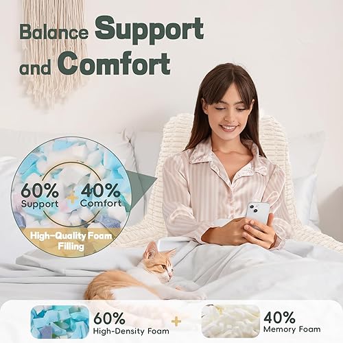 Miniatura 2 de Almohada de lectura grande de 21 pulgadas de alto para cama de adulto, almohada de espalda para cama sentada con espuma viscoelástica soporte de