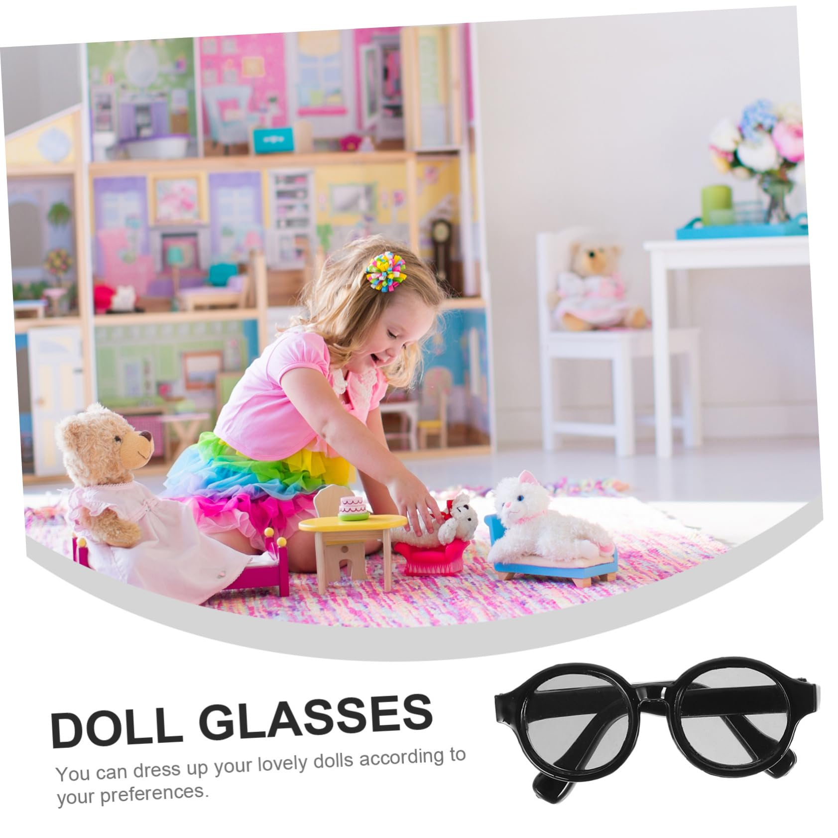 SUPVOX Fashionable Mini Eyeglasses for Dolls 2 Pairs Plastic Dress up Glasses Doll Photo Props